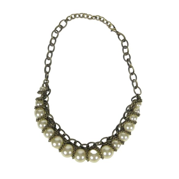 Imitation Pearl Necklace 20  Inch Goldtone Chain Statement Party Graduating - Picture 1 of 9